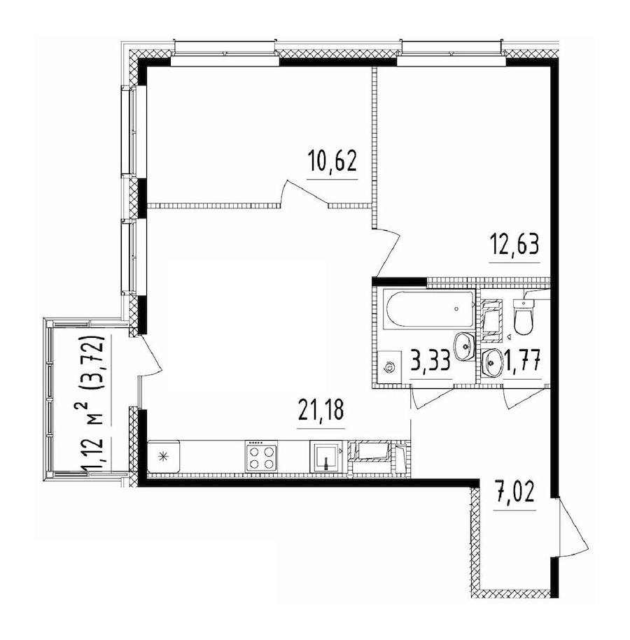 2-комнатная квартира 56.55 м², 14/14 эт., ЖК «Чёрная речка»